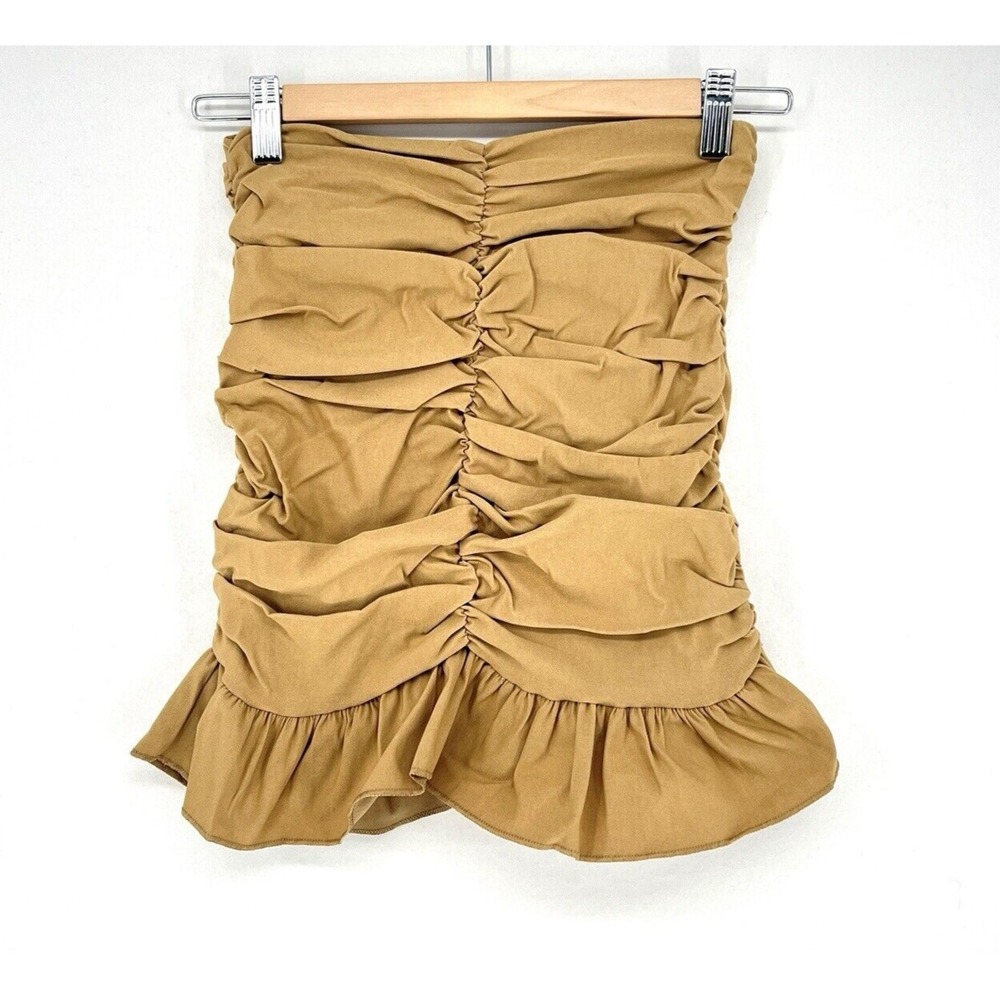 Ruched Ruffle Tan Skirt I Saw It First Women's Size XS Italian 8 Stretch NWT‎